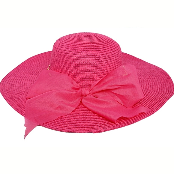 Floppy Oversized Wide Brim Straw Hat Woven Knot Bow Chain Band Summer Beach Sun - Picture 2 of 2